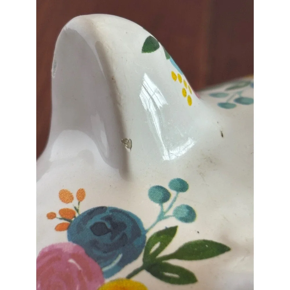 The Pioneer Woman Flea Market Floral Pig Butter Dish with Tray Teal Ceramic